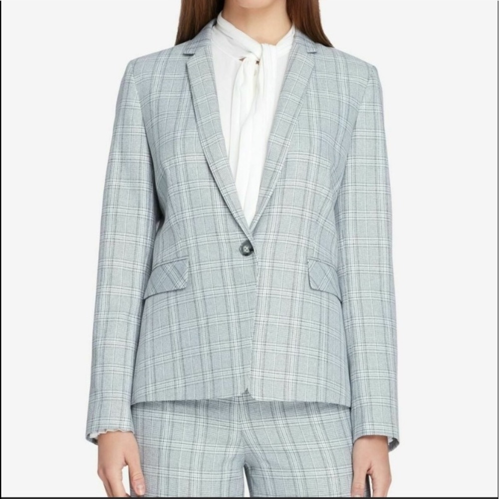 TAHARI Womens Gray One
Button Plaid Wear to Work
Jacket